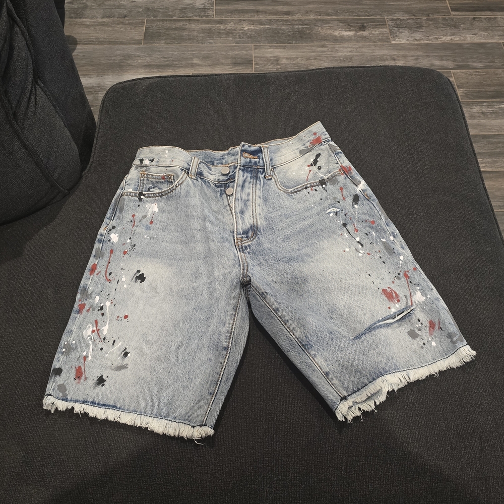 Stylish Paint-Splatter Denim Shorts for Men